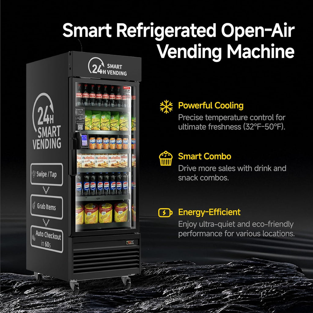 HAHA Smart Vending DC-542D Combo Vending Machine,Smart Refrigerated Beverage Vending Machine with Touch Card Reader - Capacity 378 Bottles (Black, AI Pro)