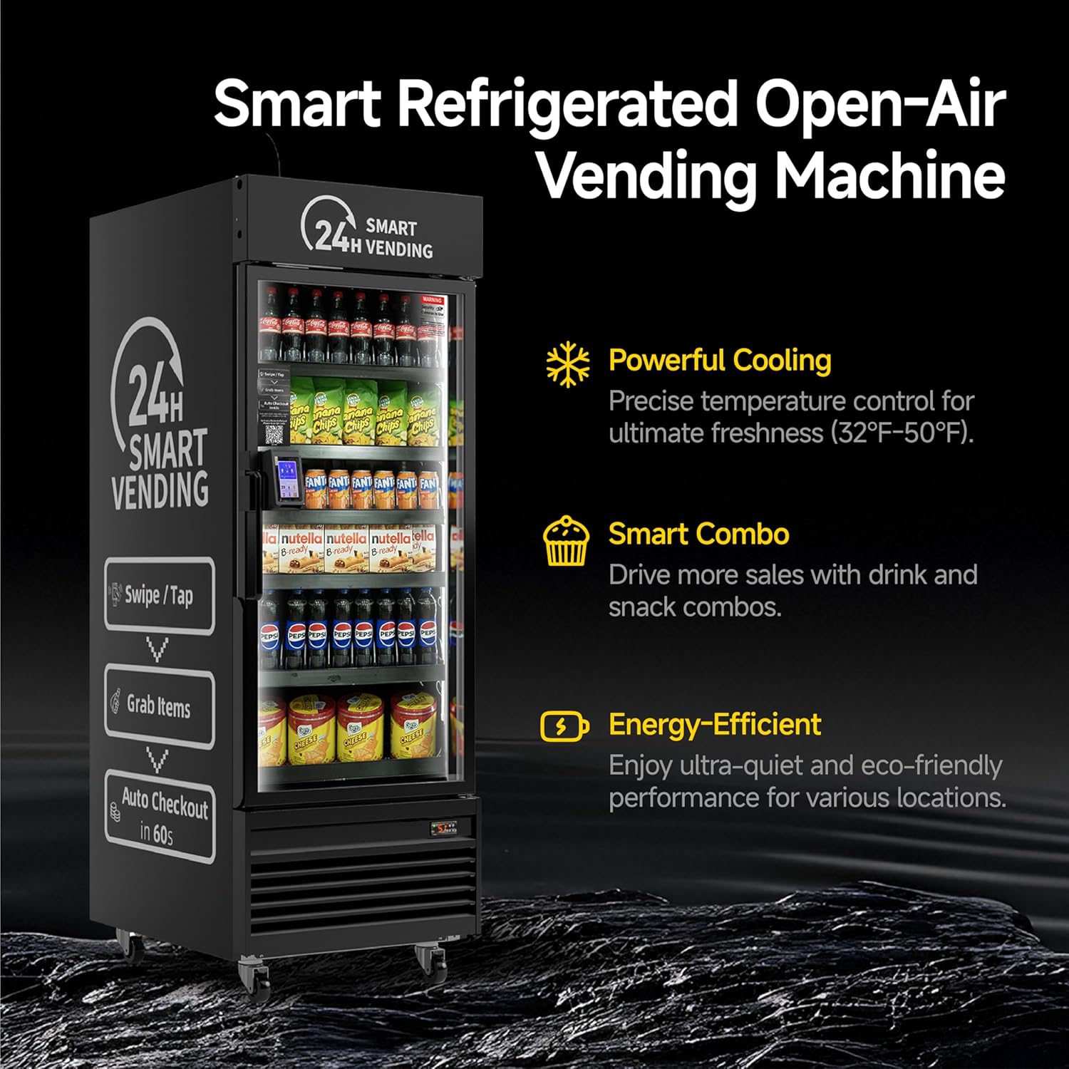 HAHA Smart Vending DC-542D Combo Vending Machine,Smart Refrigerated Beverage Vending Machine with Touch Card Reader - Capacity 378 Bottles (Black, AI Pro)