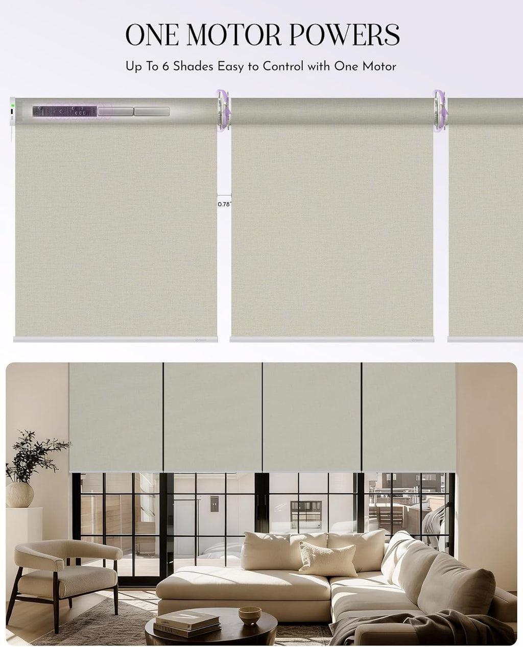 Graywind Smart Coupled Roller Shades Compatible with Alexa Google Custom Size Extra Large Motorized Blinds for Windows(Beige White)
