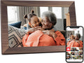 Digital Picture Frame, Frameo WiFi 10.1 Inch 1280 * 800IPS Touch Screen Digital Photo Frame, 32GB Memory, Auto-Rotate, Share Videos Pictures, Birthday Gift for Friend, Family, Wood Color Plastic Frame