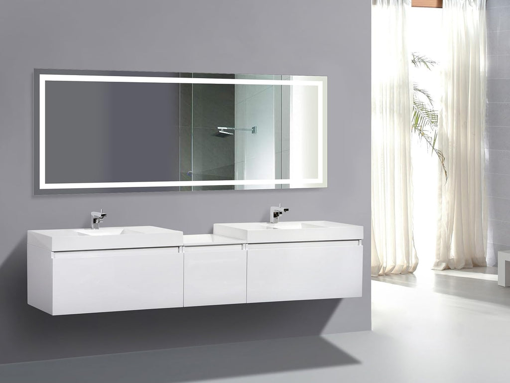 Krugg | Large 72 Inch X 30 Inch LED Bathroom Mirror | Lighted Vanity Mirror Includes Dimmer & Defogger | Wall Mount Vertical or Horizontal Installation