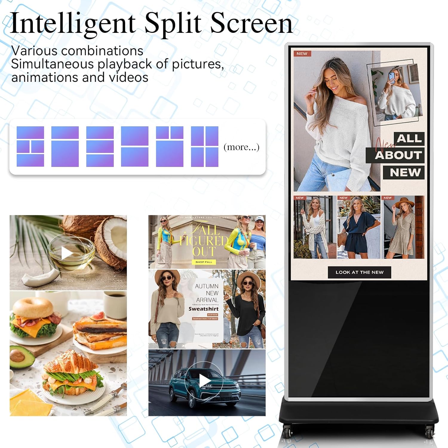 55" 4K LCD Touchscreen Digital Signage Display, Indoor Floor Standing Advertising Player, Commercial Digital Signage Kiosk with Auto AD Player, HDMI WiFi Bluetooth Input, Android 12.0 Black