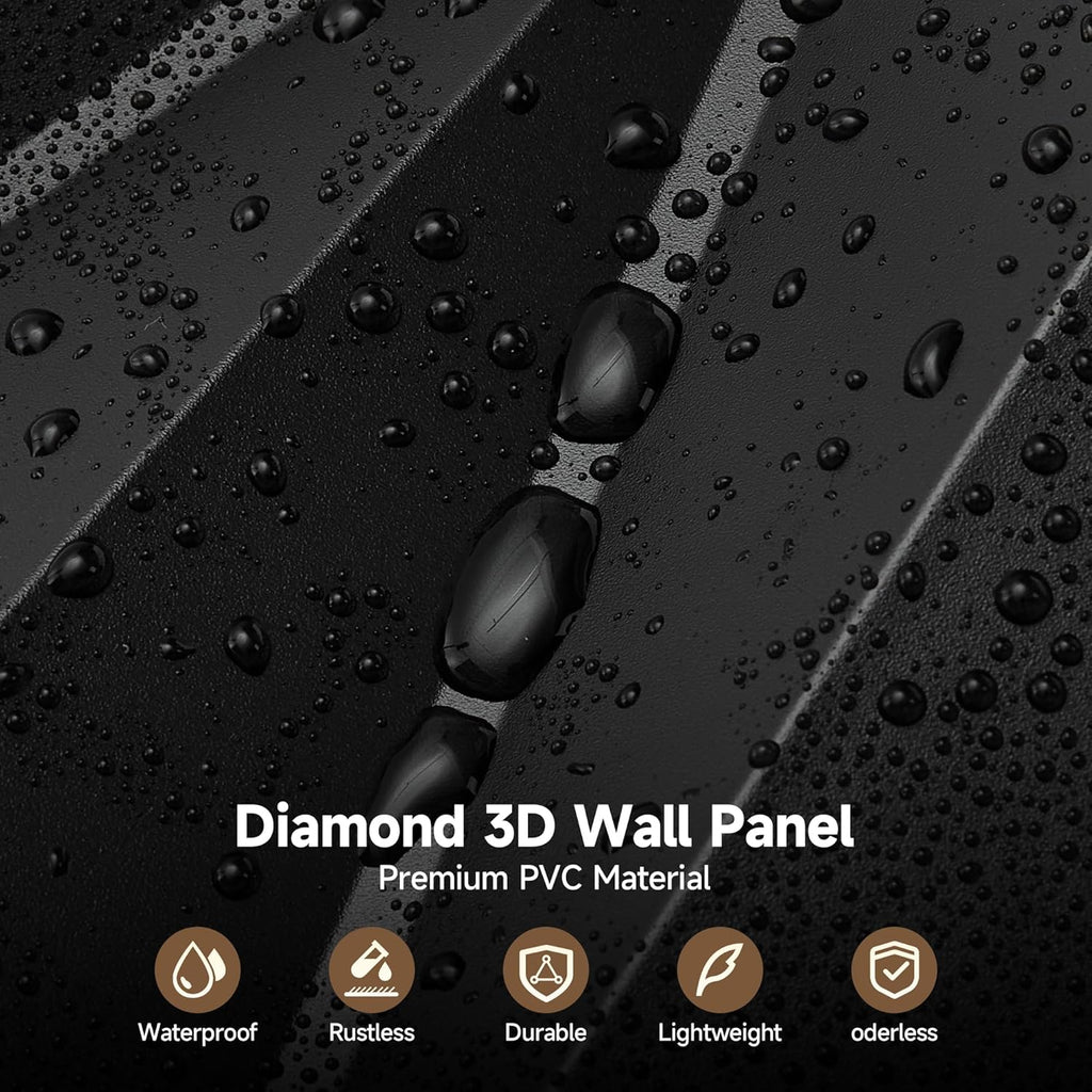 INMOZATA 3D Wall Panels for Interior Wall Decor, 33 Pack 12 x 12 Inch Decorative Wall Panels Diamond 3D Textured Accent Panel for TV, Gaming Living Room, Bedroom Background(Black)