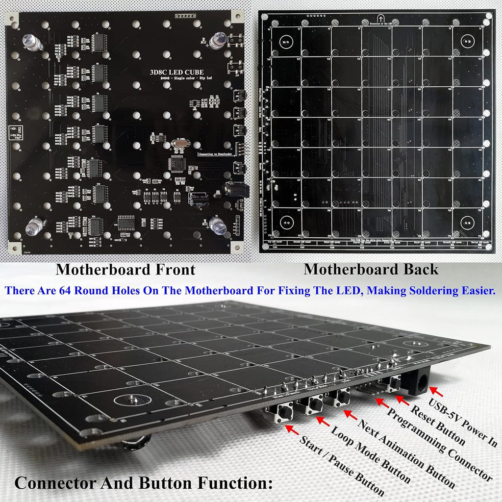 8x8x8 LED Cube DIY Electronic Soldering Project Kit, User Needs to Solder The LED, Displayed Content Can Be Modified [3D8C-BLUE]