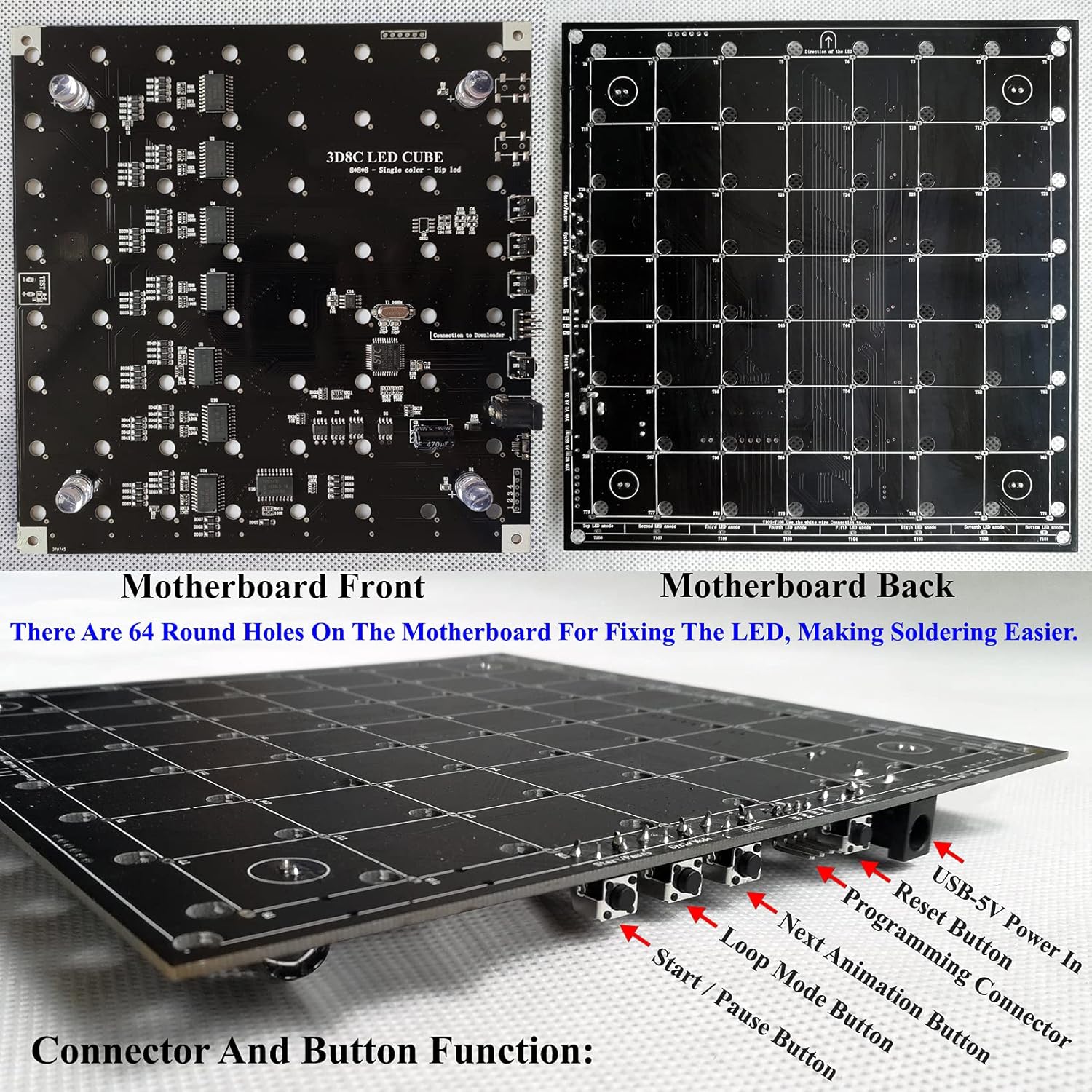 8x8x8 LED Cube DIY Electronic Soldering Project Kit, User Needs to Solder The LED, Displayed Content Can Be Modified [3D8C-BLUE]