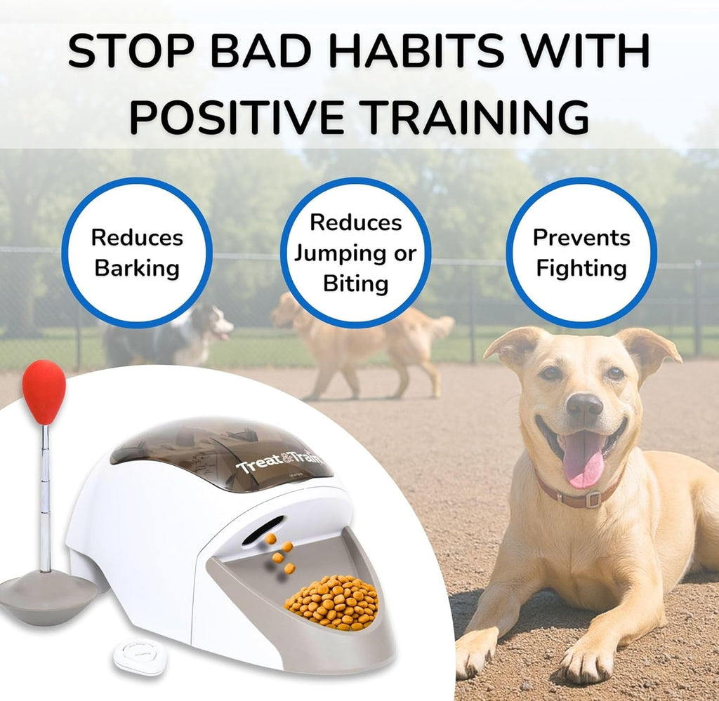 Treat&Train - Remote Treat Dispensing Dog Training System, Positive Reinforcement, Calm Behavior, Distraction Avoidance, Includes Instruction Booklet, Target Wand & Remote, for Dogs 6 Months & Up