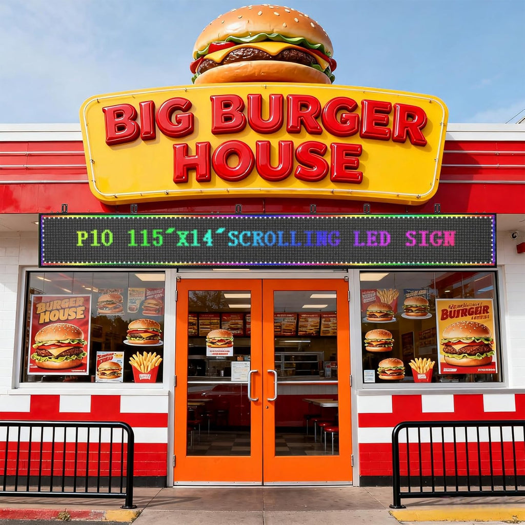 P10 Scrolling LED Sign Programmable Display Digital Bright Open Led Sign Waterproof Outdoor LED Signs Digital Message Board Business Advertising Display Wifi Control Custom 115"X14"