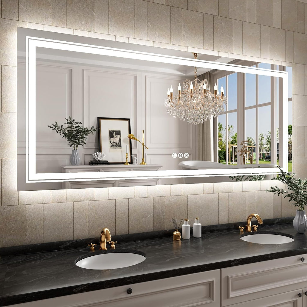 WTTY LED Mirror for Bathroom 72"x32",Large Modern LED Bathroom Mirror with Backlit and Front Light,Stepless Dimmable,Anti-Fog,Lighted Bathroom Vanity Mirror,Shatter-Proof,Memory Function