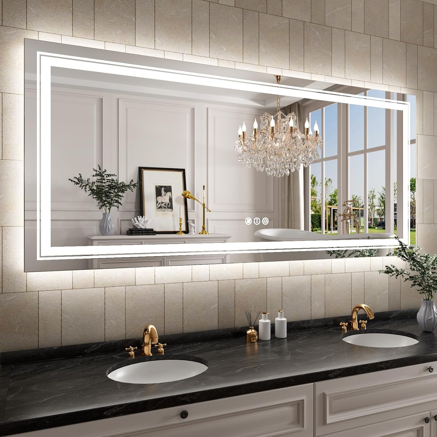 WTTY LED Mirror for Bathroom 72"x32",Large Modern LED Bathroom Mirror with Backlit and Front Light,Stepless Dimmable,Anti-Fog,Lighted Bathroom Vanity Mirror,Shatter-Proof,Memory Function