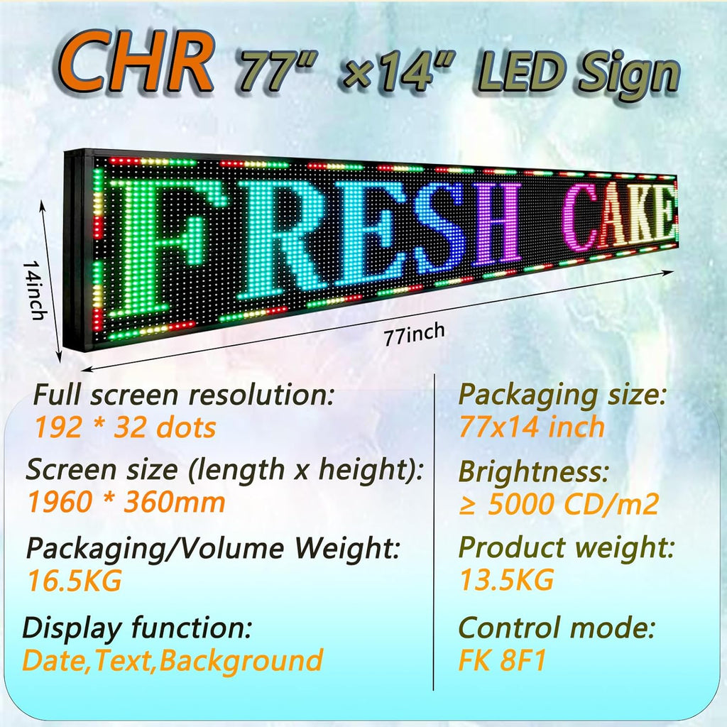 P10 Outdoor Programmable LED Sign Display 77"x14" WiFi Control RGB Full Color With High Brightness Scrolling LED Digital Sign for Business Advertising