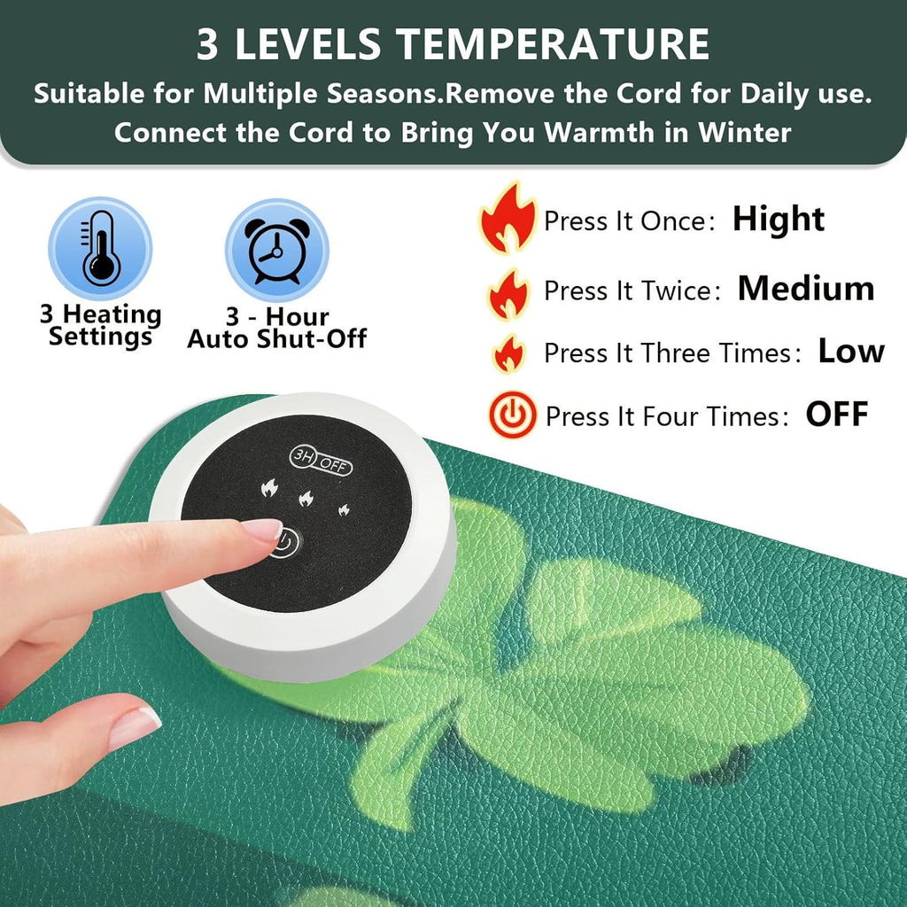 Heated Desk Pad Mouse Pad 31.5x13 Inch PU Leather Desk Mat with 3 Heat Levels Large Mouse Gaming Computer Laptop Mat Clover Dwarf St Patrick's Day