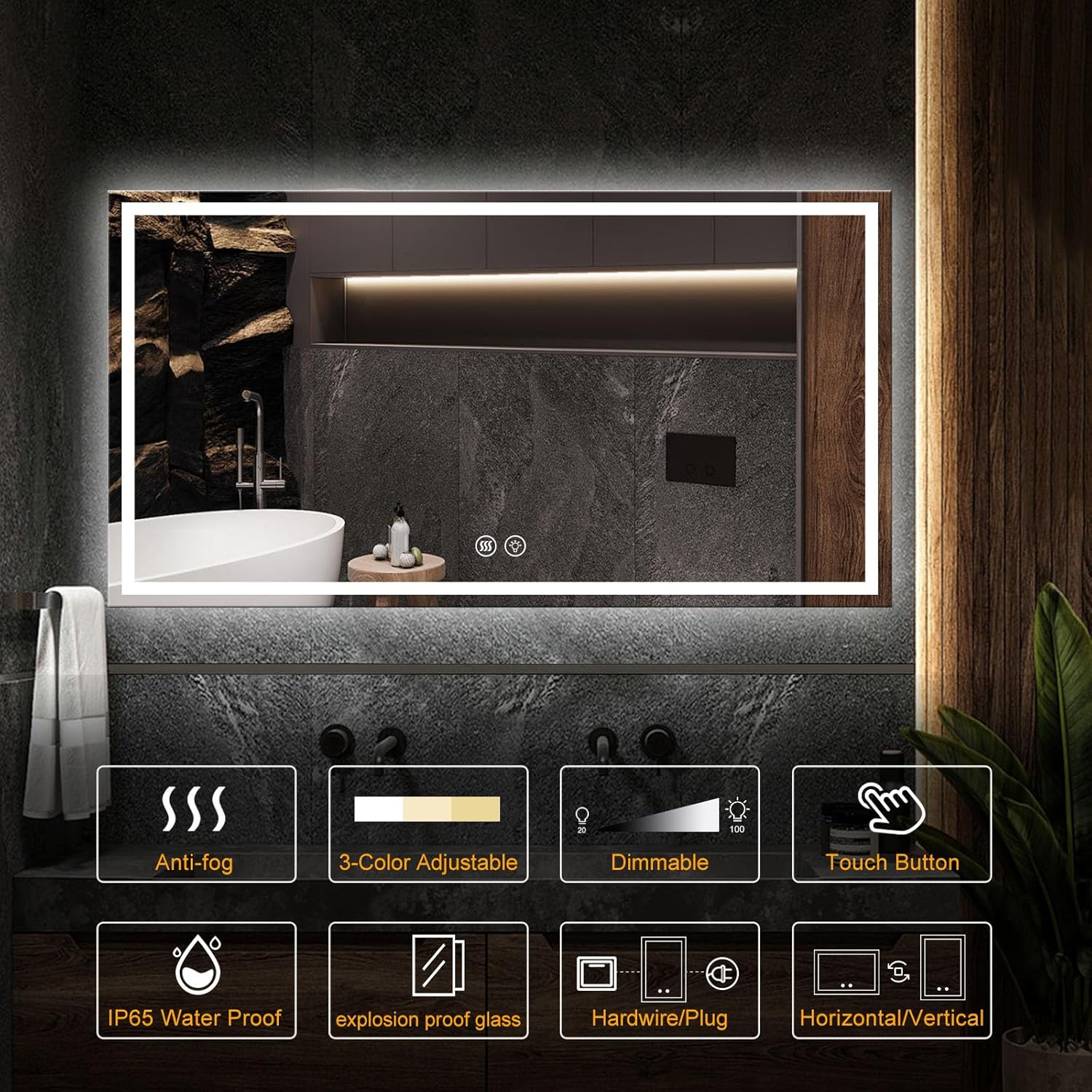 24"x32" LED Bathroom Mirror with Lights, Smart Lighted Bathroom Mirror for Wall, Anti-Fog Lighted Vanity Mirror with Memory, Shatterproof