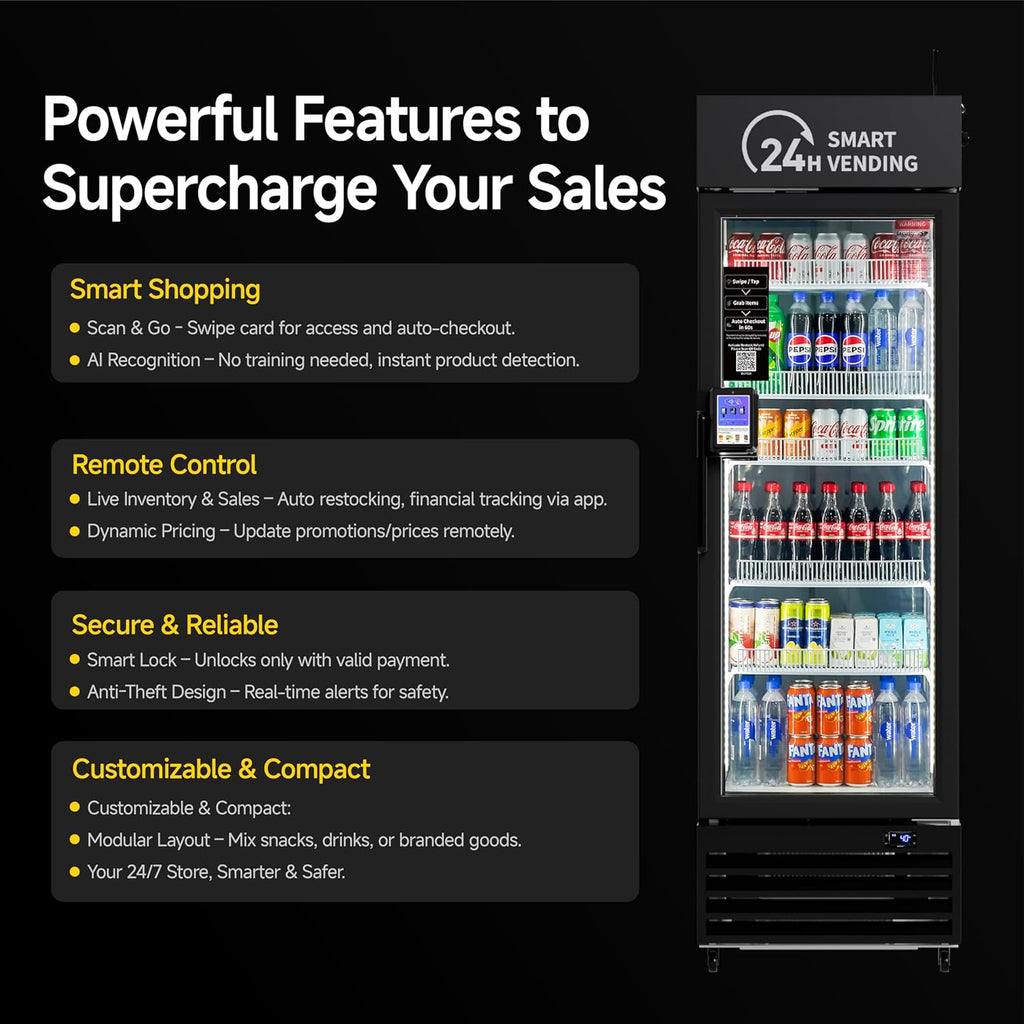 HAHA Smart AI Vending Machine with Card Reader, Combo Snack & Drink Machine, 6-Layer 252 Cans Capacity Refrigerated AI Visual Recognition & App Management US360CT (Black, AI mini)
