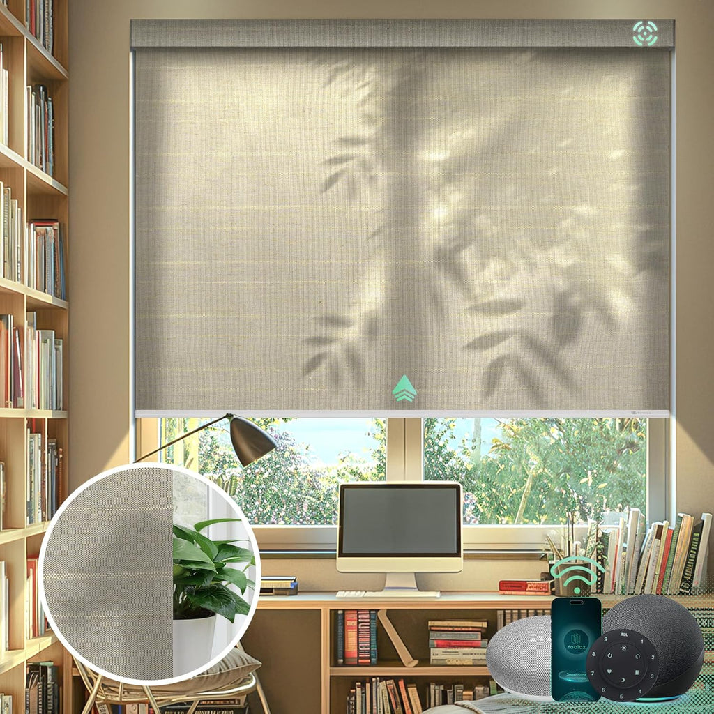 Yoolax Motorized Blinds with Remote, Light Filtering Smart Blinds Compatible with Alexa Google Home, Automatic Shades for Windows Living Room, Custom Size(20% Blackout V-Woven Dune)