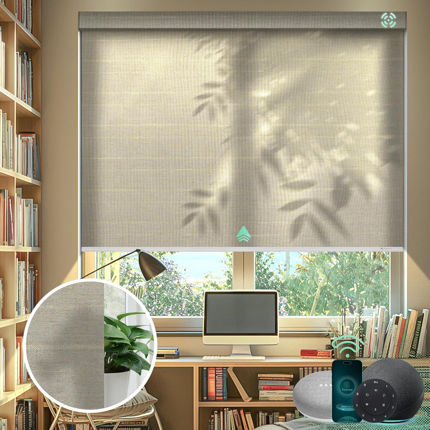 Yoolax Motorized Blinds with Remote, Light Filtering Smart Blinds Compatible with Alexa Google Home, Automatic Shades for Windows Living Room, Custom Size(20% Blackout V-Woven Dune)