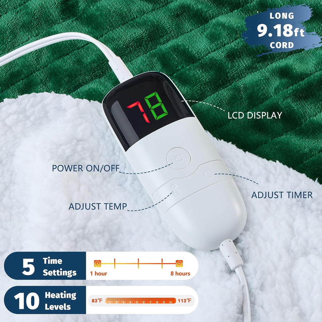 BOMOVA Heated Electric Blanket Full Size - 72" x 84" Heating Blanket with 10 Heating Levels & 8 Hours Auto Off, Warm Flannel Blanket, Christmas Birthday Gifts for Women