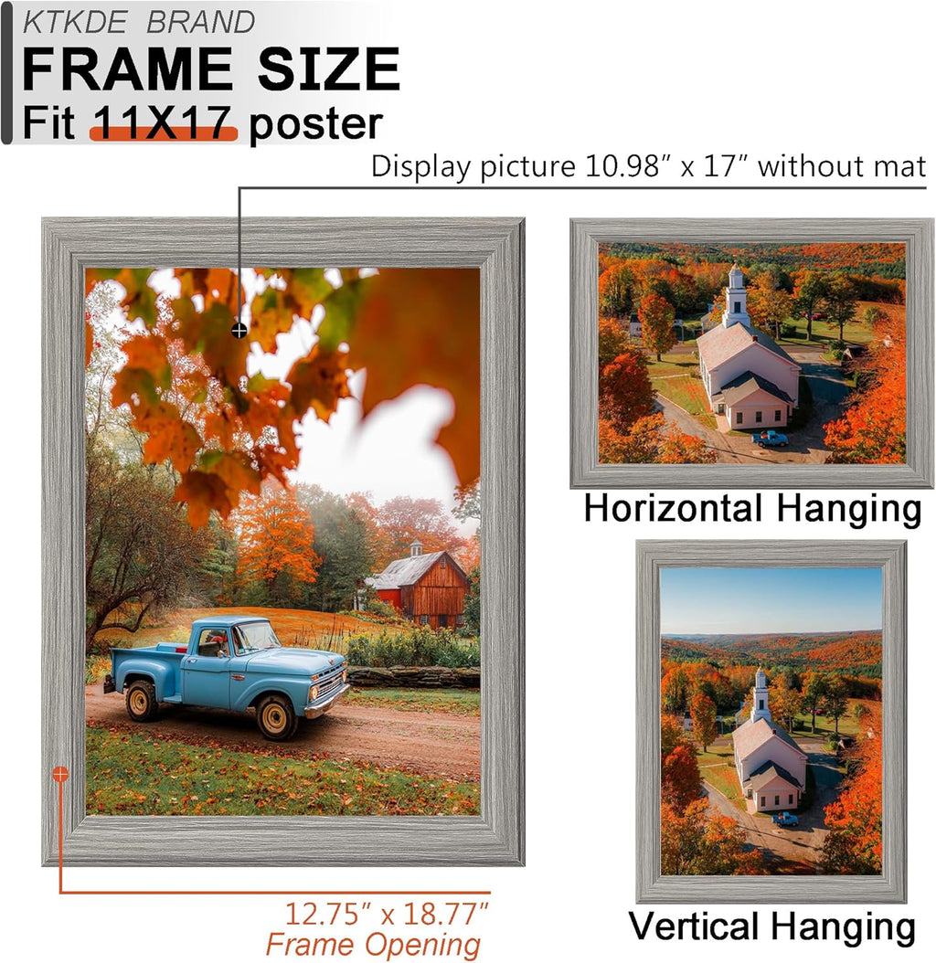 KTKDE 11x17 Picture Frame Set of 3,Grey Wooden frames, Vertical & Horizontal Wall Hanging for Wall Display,Studio Gallery Photo Frame for Photos, Posters & Art Prints