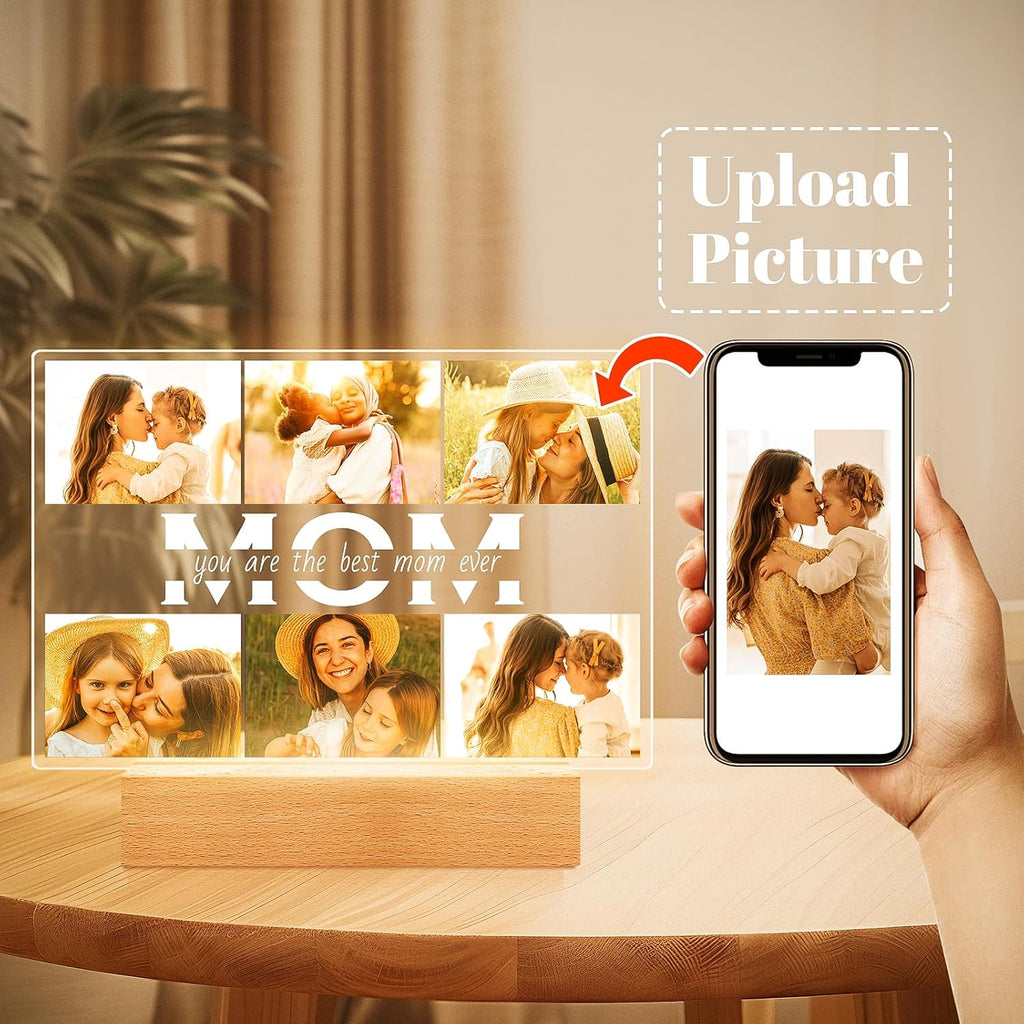 Personalized Gifts for Mom from Daughter Son, Custom Picture Frames with Photos, Customized Photo Frame with Night Light, Personalized Birthday Gifts for Mom Baby Kids Family