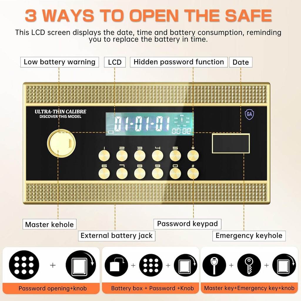 6.0 Cu Ft Large Double-Door Coin-Operated Digital Safe with Fireproof & Waterproof Bag,Hidden Code,Coin Slot,Thickened All-Steel Construction,Extra Storage,Wall/Floor Mountable for Home/Office/Hotel
