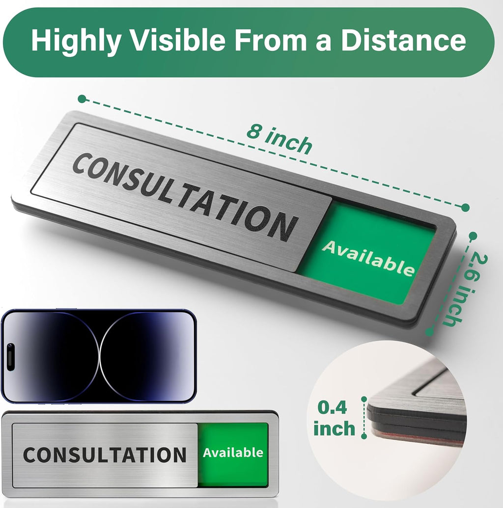 Consultation Room Door Sign with Slider, Do Not Disturb Privacy Office Sign, In Use/Available Acrylic Sliding Indicator for Business Hospital Home, Brushed Silver 8" x 2.6"