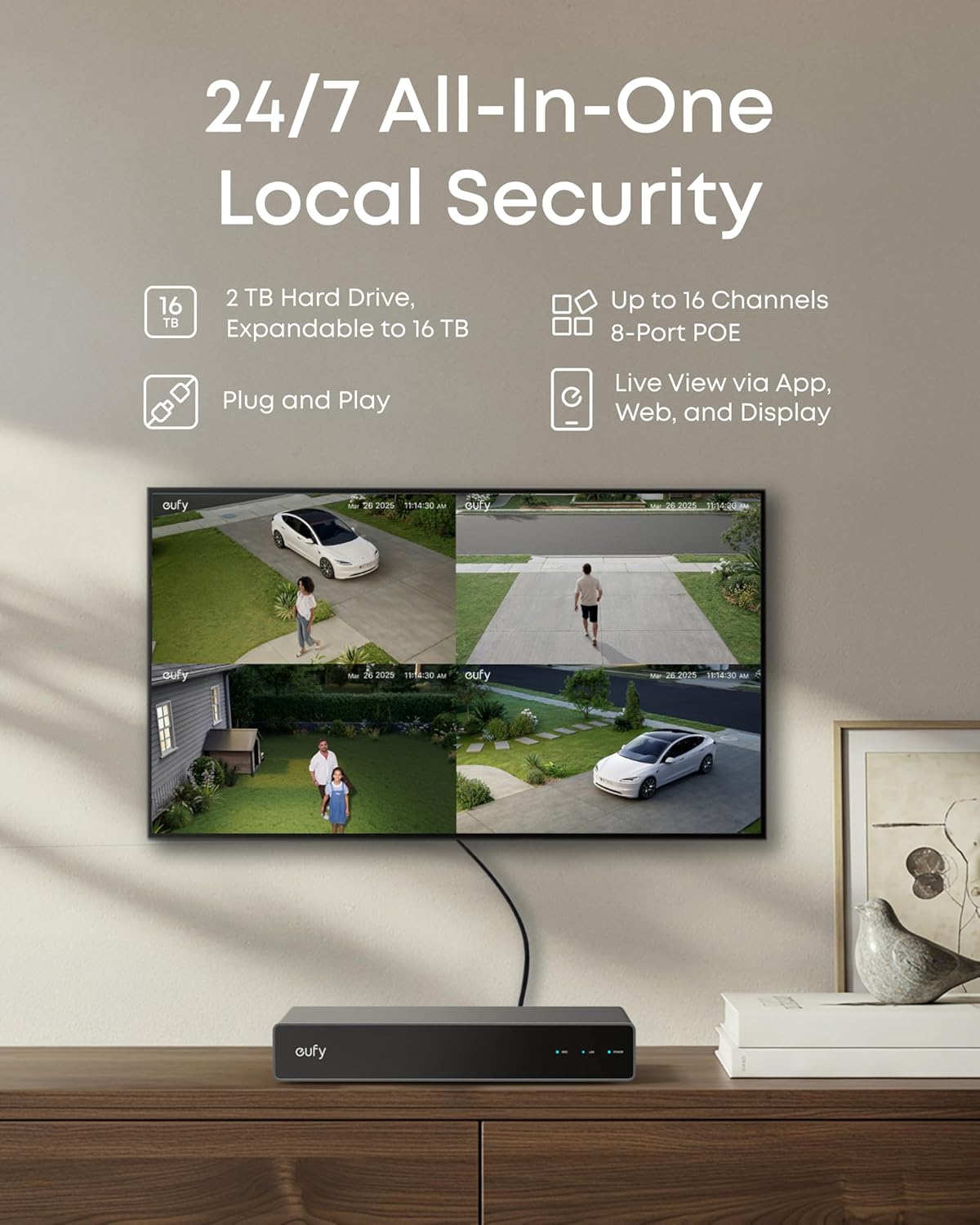 eufy PoE NVR Security Camera System S4, 24/7 Recording,Up to 16CH, 2TB HDD, 2 Bullet-PTZ Cams, 2 Bullet Cams, 360° PTZ, AI Auto Framing & Tracking, Smart Video Search, Color Night Vision