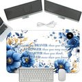 Heated Mouse Pad with 3 Temperature Settings(104°F–122°F),Large 24x14.2 Inch PU Leather Heated Desk Mat,Waterproof Warming Pad for Office,Gaming & Cold Hands Relief,Bule Flower Quotes