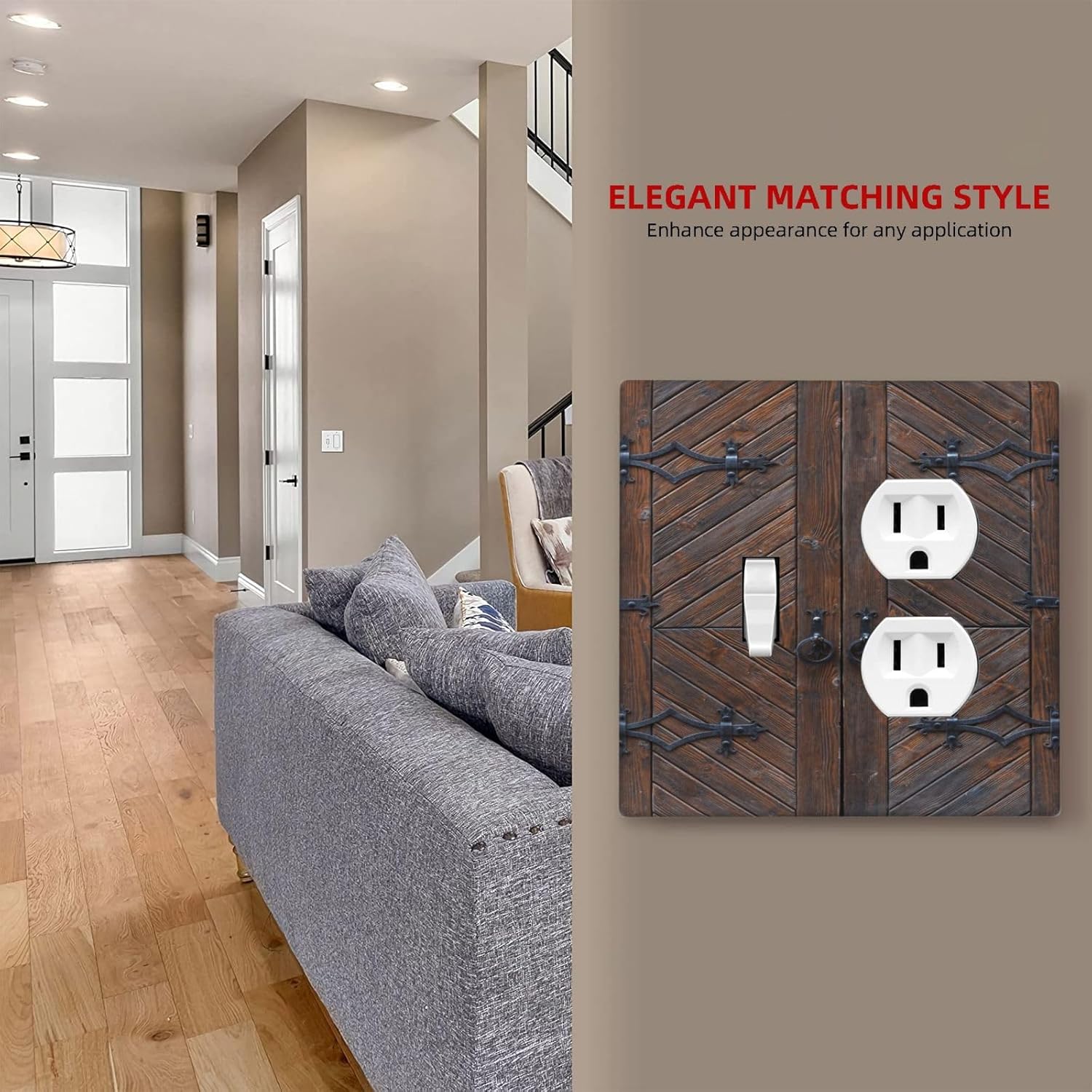 Decorative Outlet Covers Vintage Brown Wood Barn Door 2 Gang Wall Plate Single Toggle Duplex Light Switch Cover Switch Plate Covers for Farmhouse Bedroom Home Decor