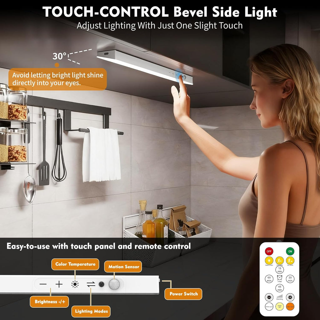 160LEDs Touch-Control Under Cabinet Lighting w/4000mAh Battery, Cordless Motion Sensor Under Counter Lights for Kitchen, Magnetic Rechargeable Closet Lights - 5Pack/White, 2025 Fall