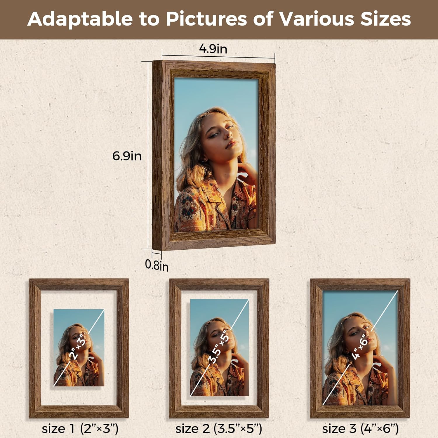Axeman 4x6 Floating Picture Frame - Solid Oak Wood Picture Frame, Double Tempered Glass Photo Frame 2x3 3.5x5 4''x6'' Wood Frame, Wall Mount Or Tabletop Standing, Walnut