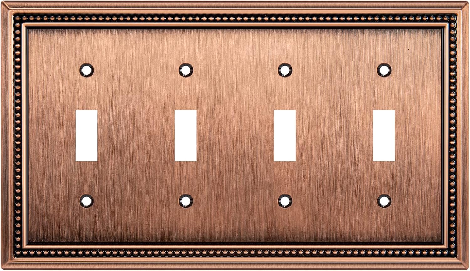 Henne Bery Sunken Pearls Heavy Duty Decorative Wall Plate Switch Plate Outlet Cover (Quad Toggle, Antique Copper)