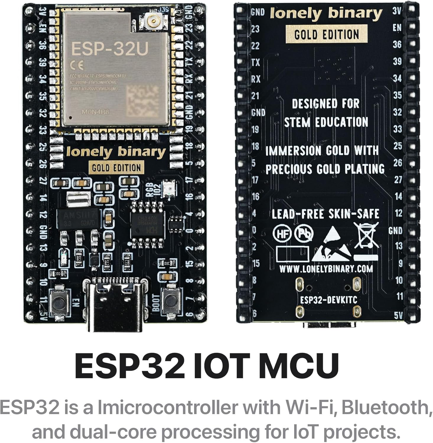 3-Pack Lonely Binary ESP32 Gold Edition with External IPEX Antenna WiFi Bluetooth Dual-Core MCU with Screw/Non-Screw Expansion Boards, Type-C Port Compatible with Arduino IDE, MicroPython, ESP-IDF