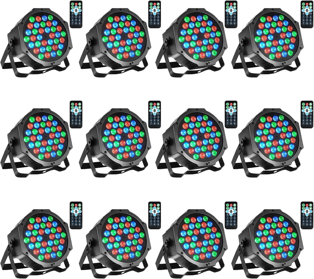 Dj Lights, 12 Pack 36 LED Par Lights Stage Lights with Sound Activated Remote Control & DMX Control, Stage Lighting Uplights for Wedding Club Music Show Christmas Holiday Party Lighting
