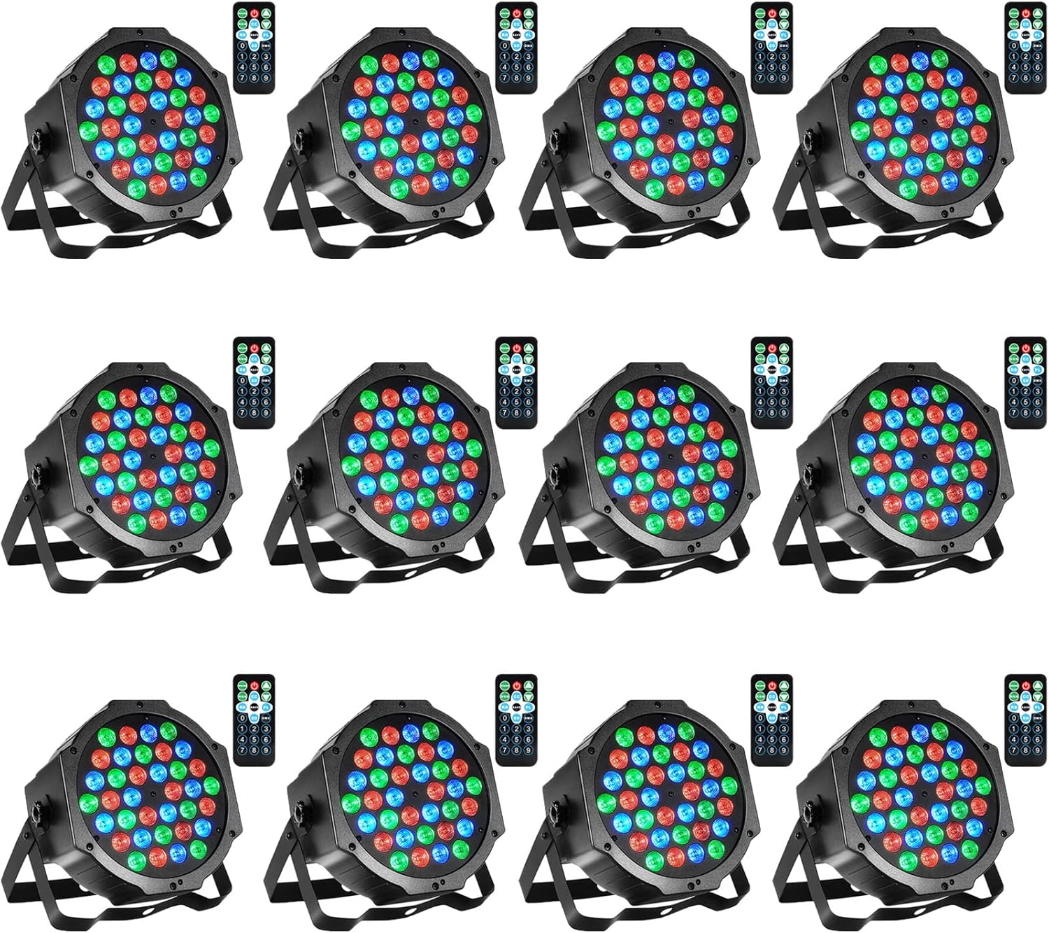 Dj Lights, 12 Pack 36 LED Par Lights Stage Lights with Sound Activated Remote Control & DMX Control, Stage Lighting Uplights for Wedding Club Music Show Christmas Holiday Party Lighting