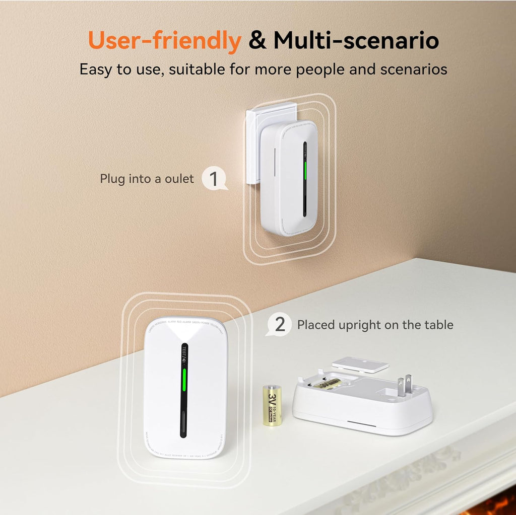 Jemay Carbon Monoxide Detectors Plug in,10 Year Battery Co Alarm with Low Battery Alarm & Breathing Light, Portable CO Detector Monitor for Travel,RV, Rental Property, 2 Packs