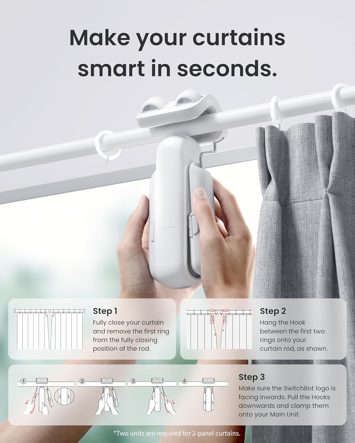 SwitchBot Smart Automatic Curtain Opener 2 Packs with Hub3 - Bluetooth Remote Control with App/Timer, High-Performance Motor, Unlimited Power, Compatible with Alexa, Google Home, HomeKit