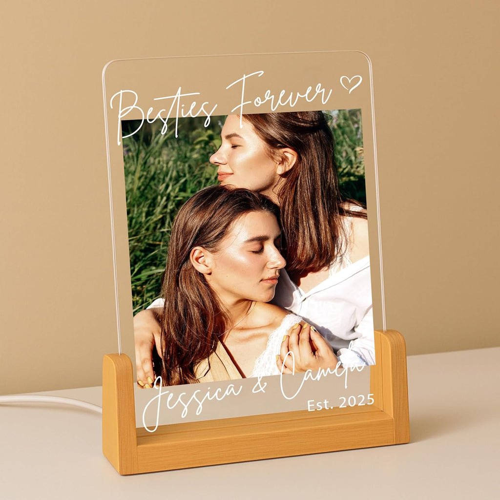 NAZENTI Personalized Bestie Picture Frame with Light, Best Friend Photo Lamp, Custom Photo Gifts, Gift For Besties, BFF Birthday Gift, Friendship Valentine Day Gifts