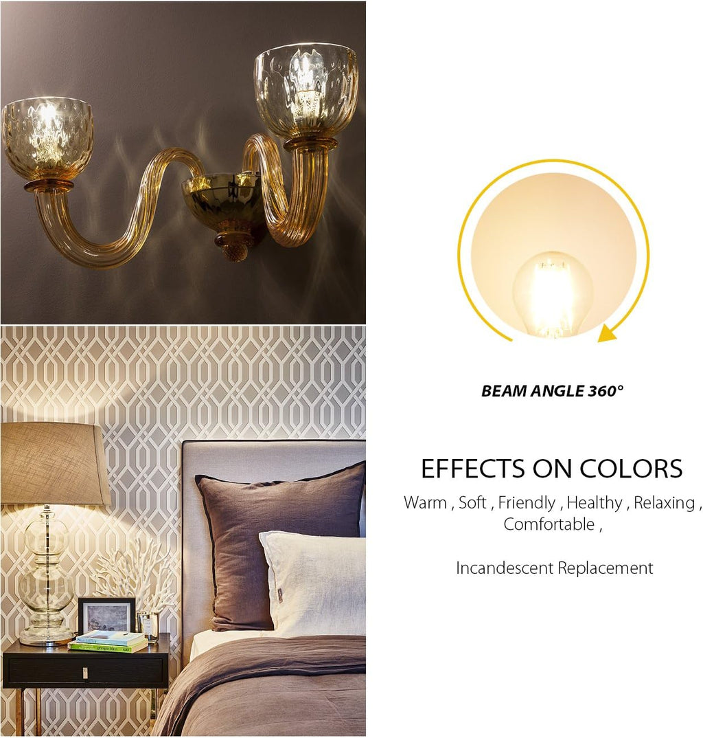 LVWIT G14 LED Filament Globe Bulb 4.5W(60W Equivalent), Dimmable 2700K Warm White Light E26 Screw Base, Decorative Edison Light Bulb, UL-Listed(6-Pack)