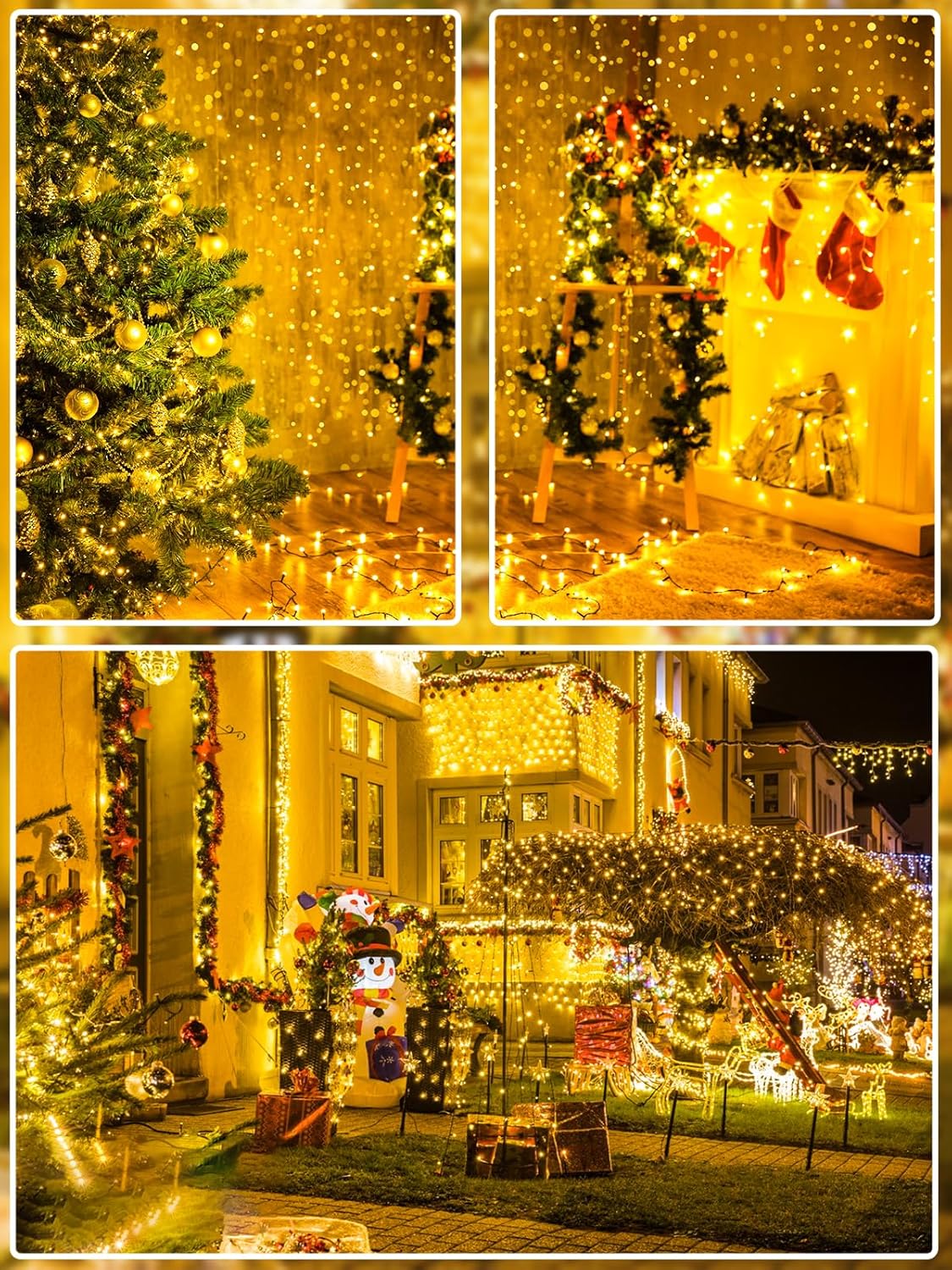 Upgraded 75.8 FT 200 LED Christmas String Lights Outdoor/Indoor, Timer & Memory Function & 8 Modes, Extendable Green Wire Waterproof Fairy String Lights for Xmas Tree Holiday Party Garden (Warm White)