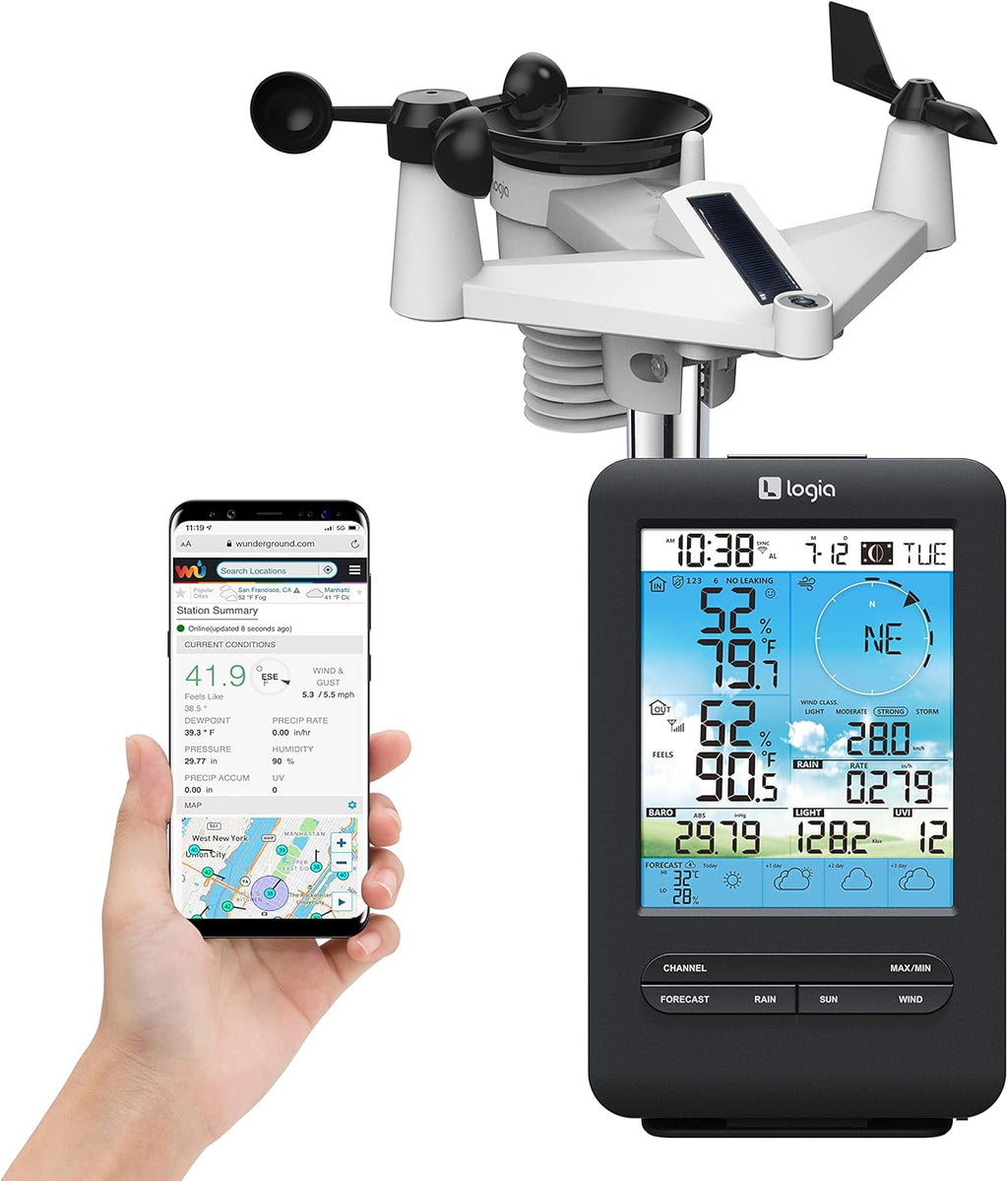 Logia 18-in-1 Wireless Weather Station with 7-in-1 Solar Sensor Array & 4-Day Forecast, Wi-Fi & Large Color Display, Wind Speed/Direction, Rainfall, UV Index, Light Intensity, Temperature & Humidity