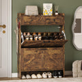 Shoe Storage Cabinet for Entryway, Farmhouse Narrow Shoe Cabinet with 2 Flip Drawers & Top Drawers, Adjustable Shelves & Hooks, Freestanding Hidden Rack Organizer for Hallway, Foyer