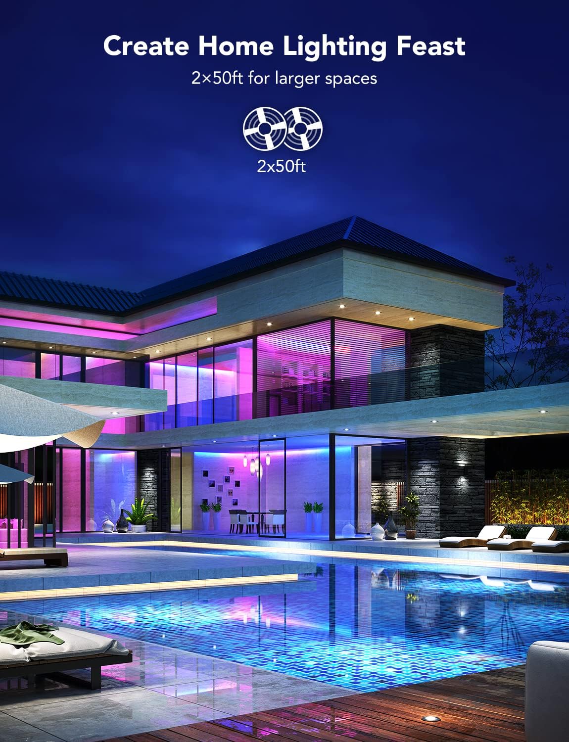 Govee 100ft RGBIC LED Strip Lights, Smart LED Lights for Bedroom, Bluetooth LED Strip Lights APP Control, DIY Multiple Colors on One Line, Color Changing LED Lights for Bedroom Decor, 2 Rolls of 50ft