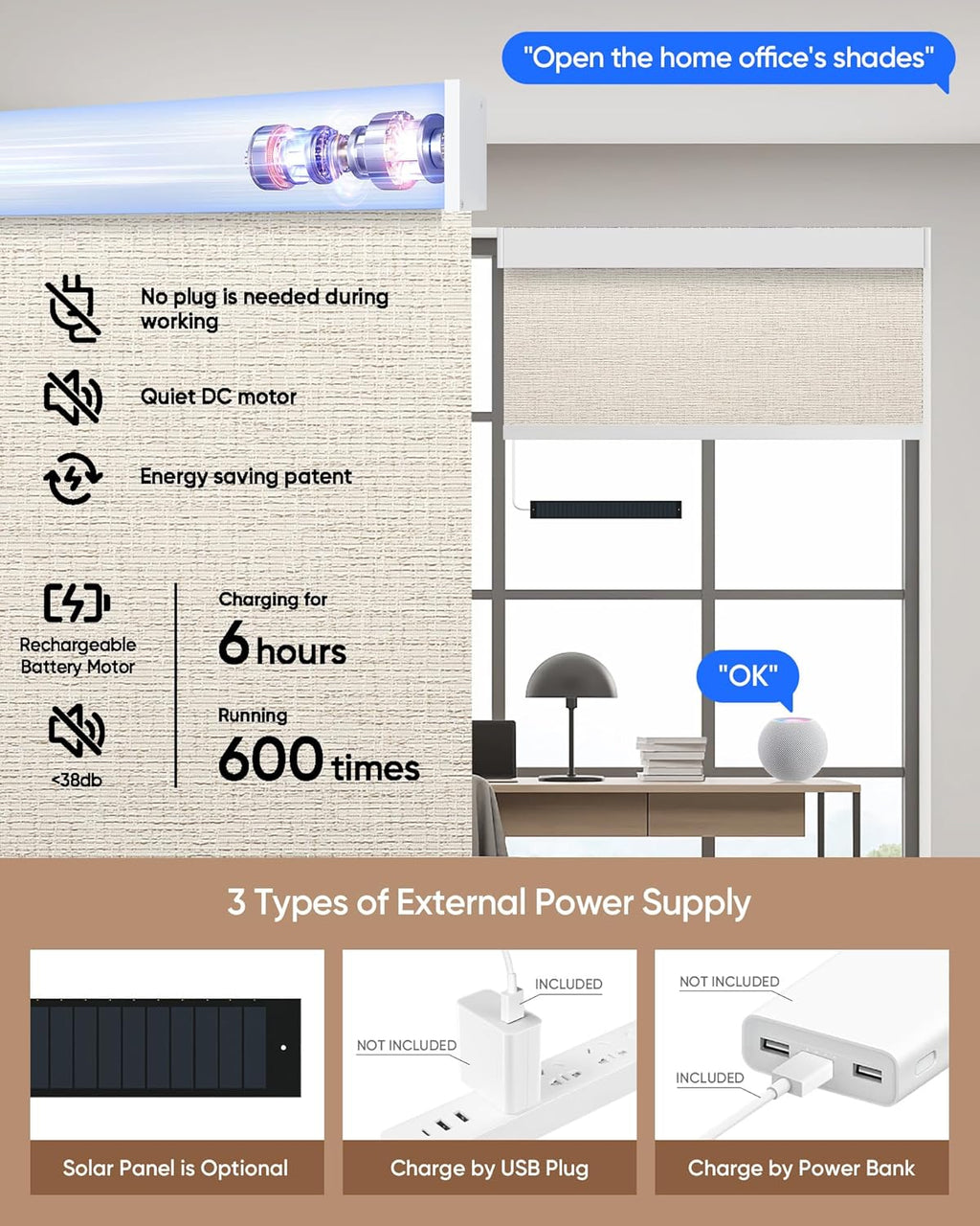 Kincmo Motorized Blinds with Remote,100% Blackout Motorized Roller Shades Work with Apple Homekit,Alexa,Google, Custom Electric Blinds with App,Voice Control (Classic Warm)