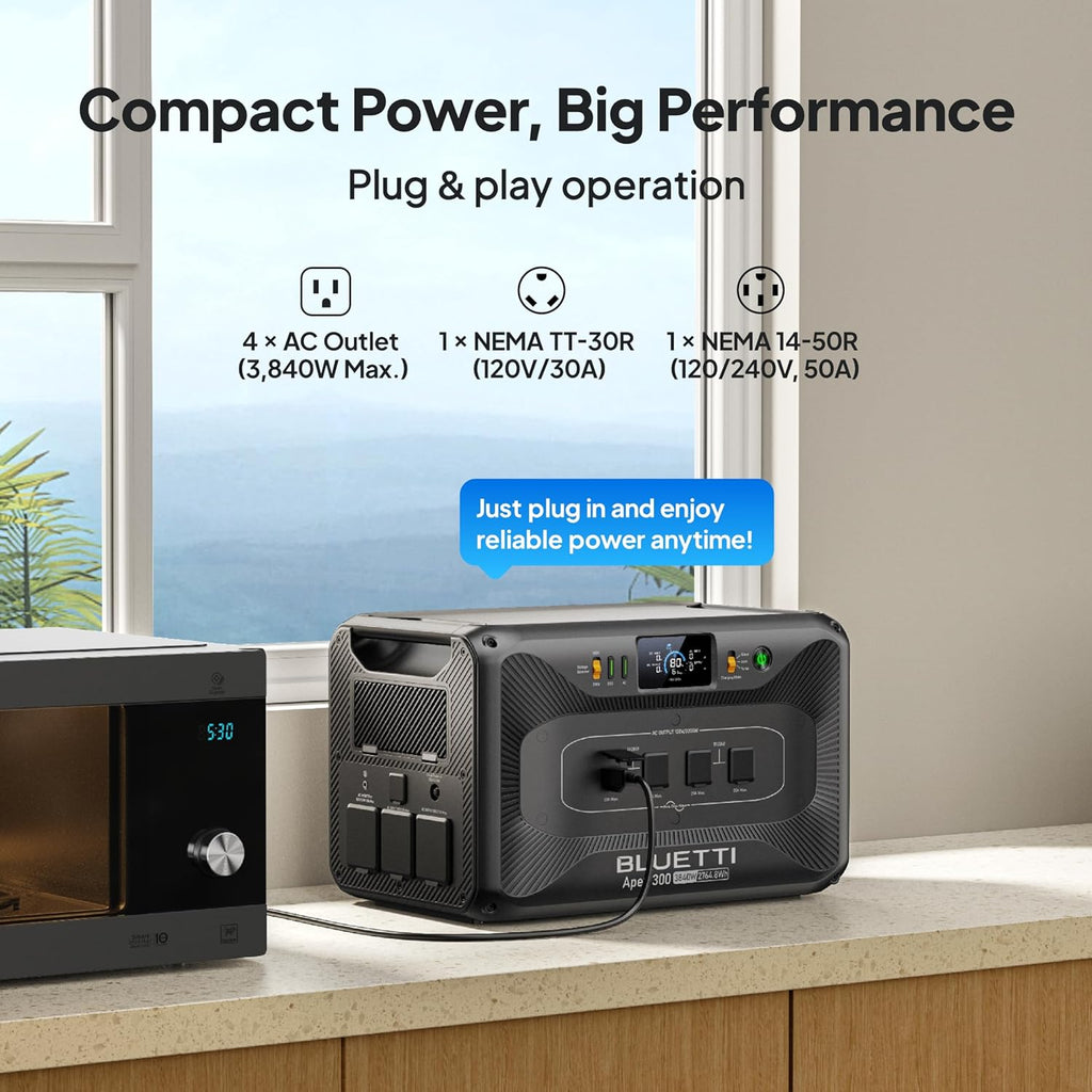 BLUETTI Apex 300 Solar Generator & 2 B300K, 8294.4Wh LFP Battery Backup with 6 3840W AC Outlets (7680W Surge), 120V/240V Dual Voltage Output, Modular Power for Home, RV and Emergencies