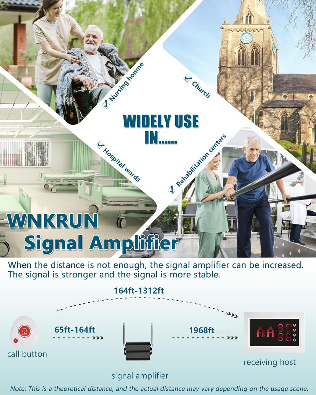 Wireless Caregiver Pager Nursing Calling System Elderly Alarm with 1 Display Receiver and 10 Waterproof 2 Key Call Buttons for Nursing Home Clinic (10 M2 Call Buttons)