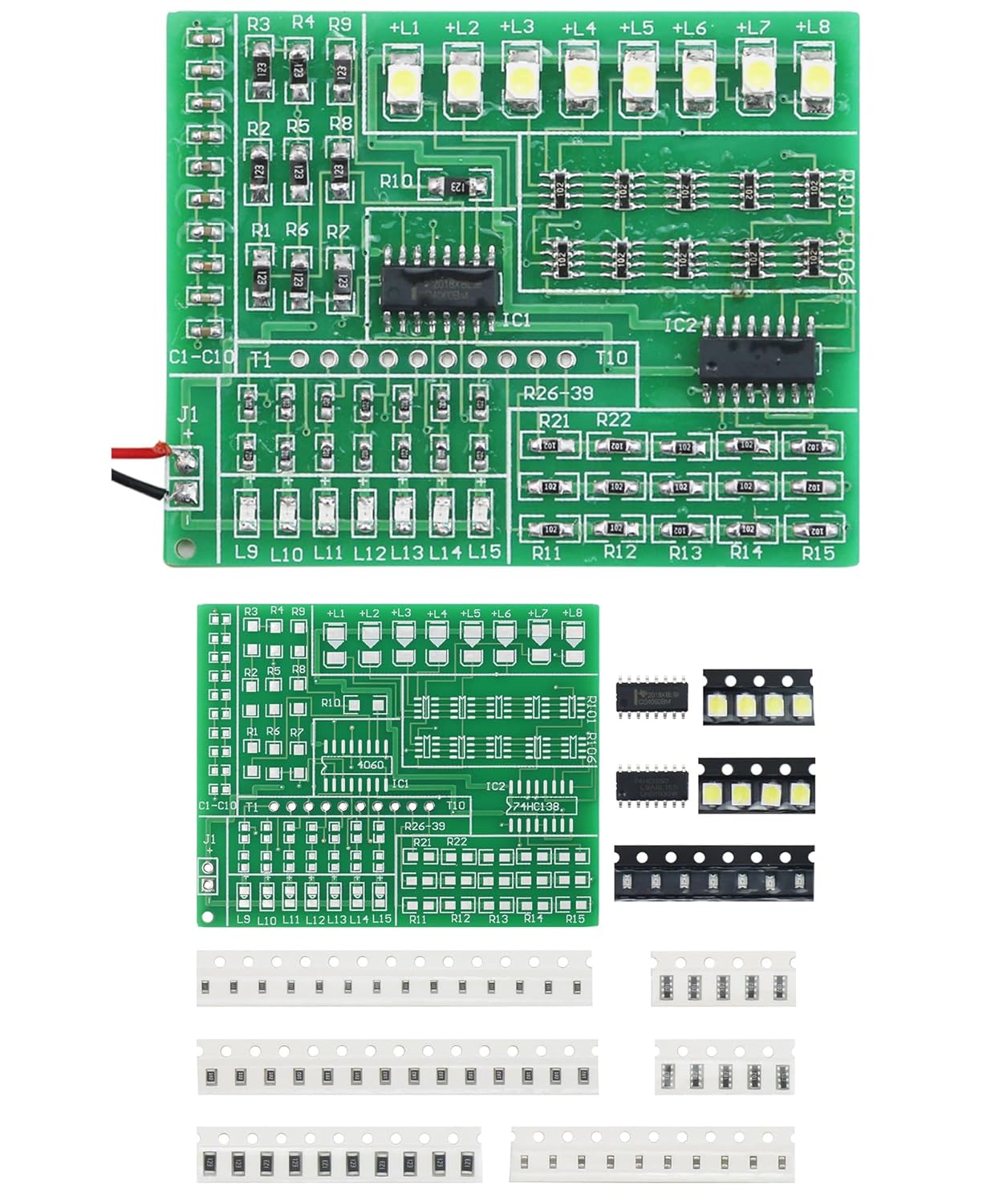 SMD Soldering Practice Kit DIY 15-Way RGB Flash LED Autocontrol SMT Electronics Projects Learn How to Soder(0315CD4)