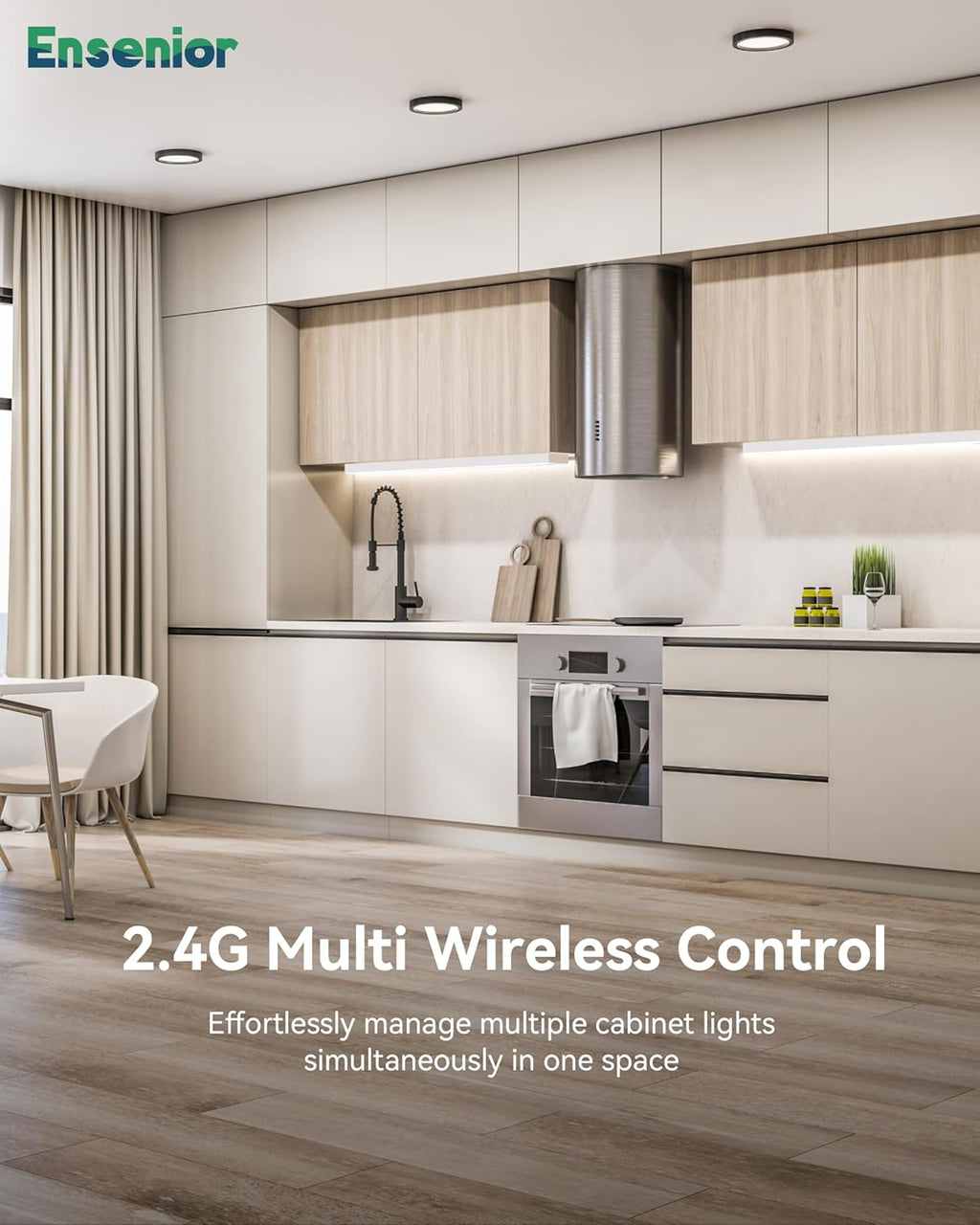 Ensenior 12 Inch Hand Wave Motion Sensor LED Under Cabinet Lighting with Hardwired or Plug-in Installation, Dimmable Under Counter Lights with 2.4G Wireless Control for Kitchen, 5CCT, 120V, 8W 500LM