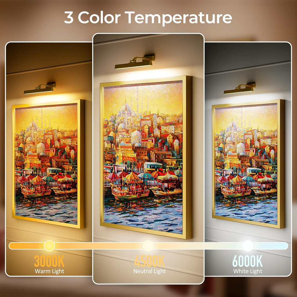 Picture Lights Wall Light 16in CCT Gallery Light | Battery Operated, Timer, Remote Control, Adjustable Brightness, Long Lasting, for Wall, for Paintings, for Living Room, Art, Dartboard, Decor