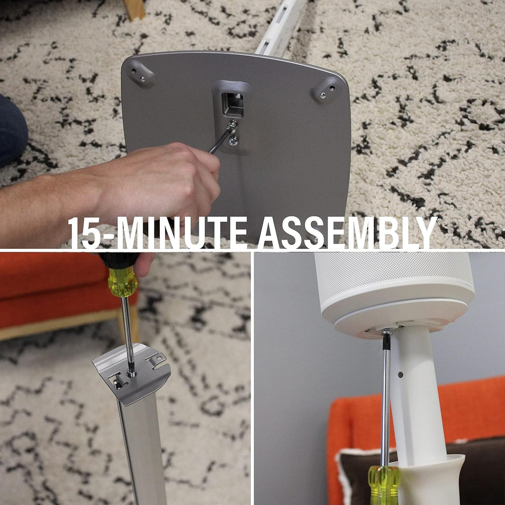 Sanus Speaker Stand for Sonos Era 100 Speakers - Height Adjustable Single Stand w/Easy 3 Step Install - Includes Rubber Feet & Carpet Spikes - White