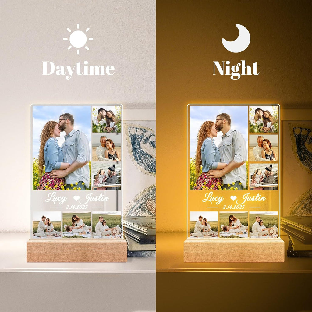 Custom Picture Frames, Personalized Picture Frame with Night Light, Customized Photo Frame, Personalized Anniversary Valentines Day Gifts for Women Men Her Him Girlfriend Boyfriend Couple Wife