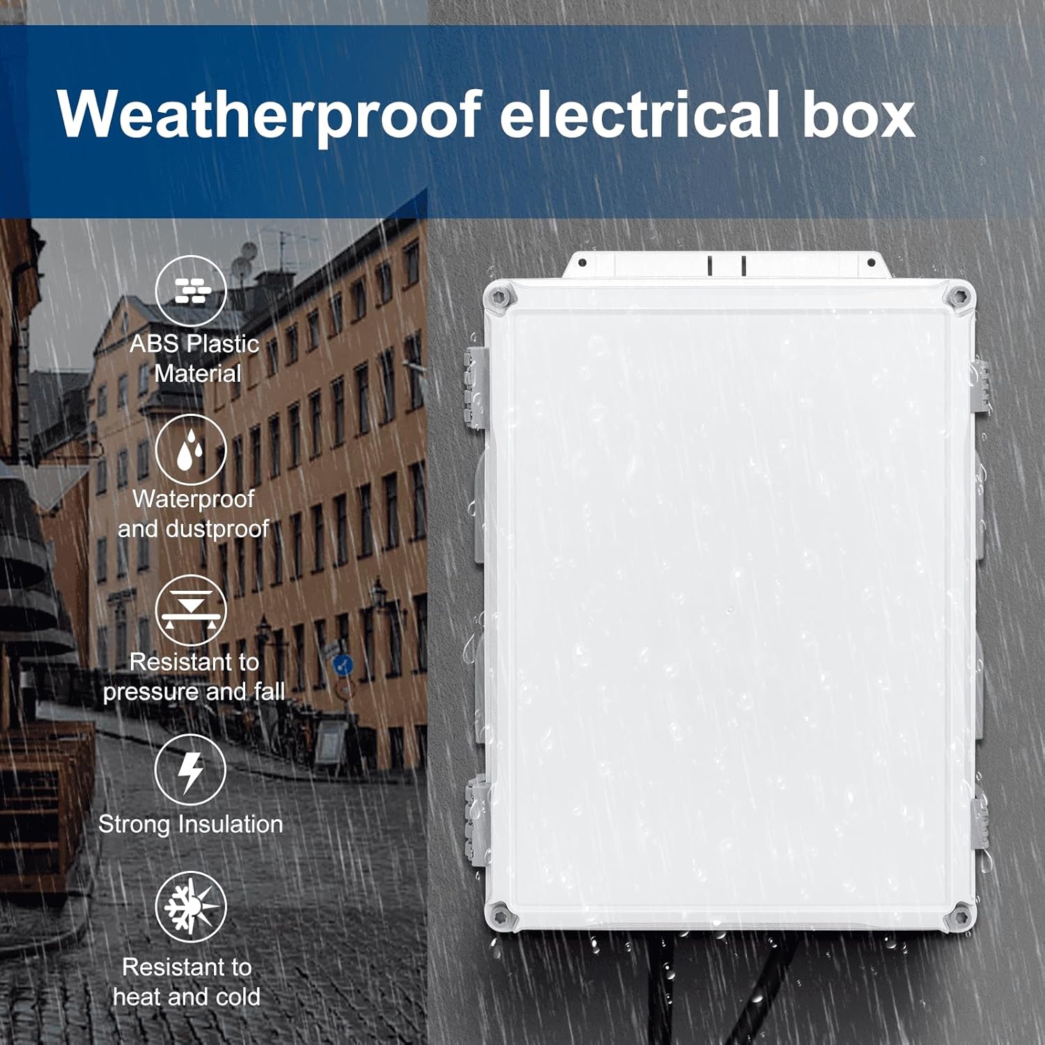Outdoor Electrical Junction Box, ABS Water Resistant Enclosure with Internal Mounting Panel & Hinged Cover (16.5" H x 12.6" L x 6.1" W)